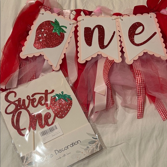 Other - Strawberry Themed 'One' Birthday Banner